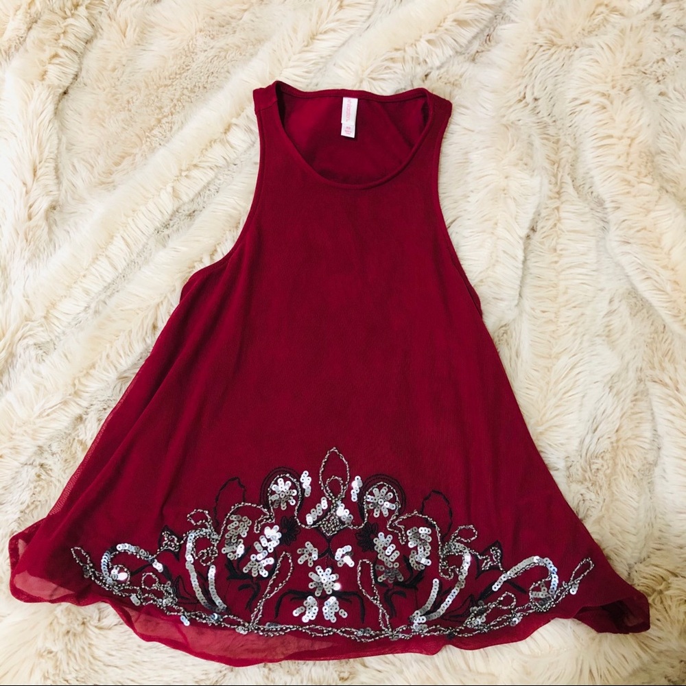 Deep Red Sequin Tank XS